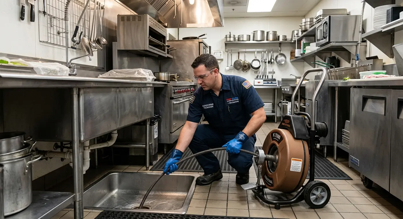 Commercial drain cleaning service in a restaurant kitchen in Canyon Lake